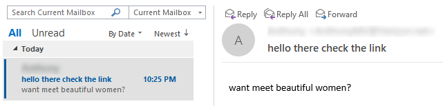 E-mail received in outlook