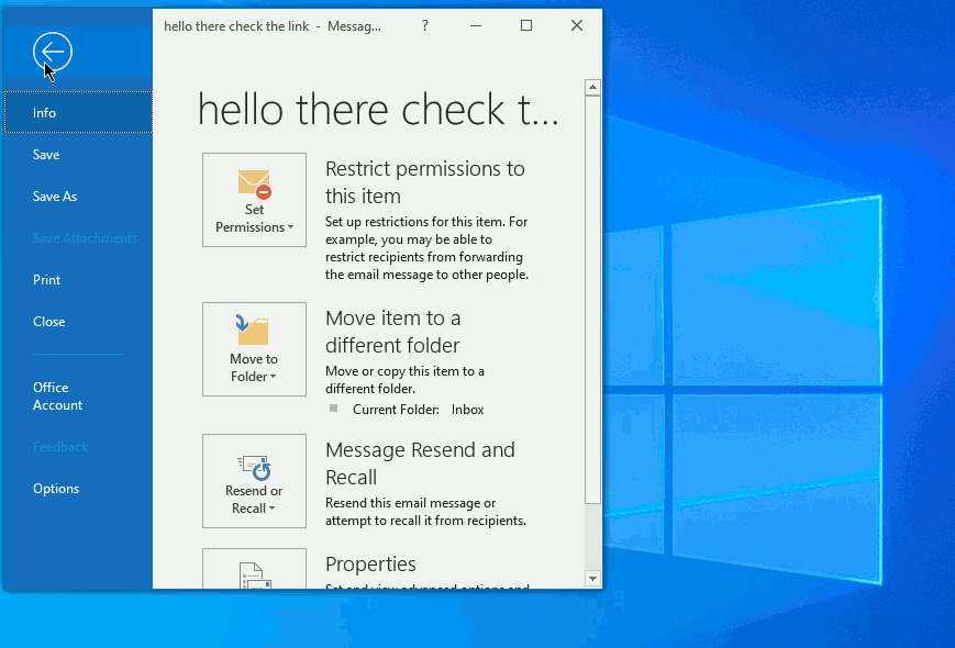Outlook E-mail headers view